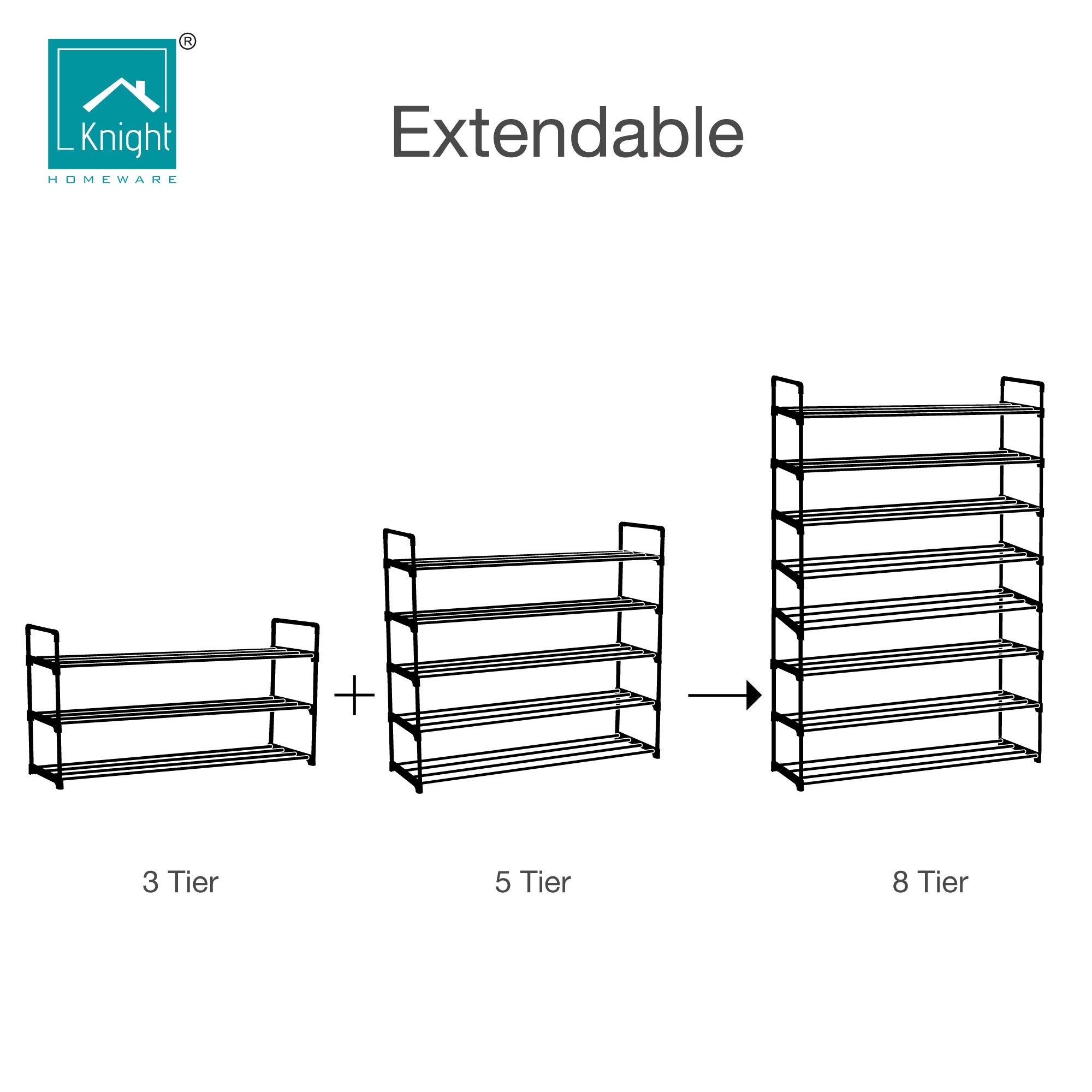 Knight 3 Tier Heavy Duty Metal Shoe Rack Quick Assembly No Tools
