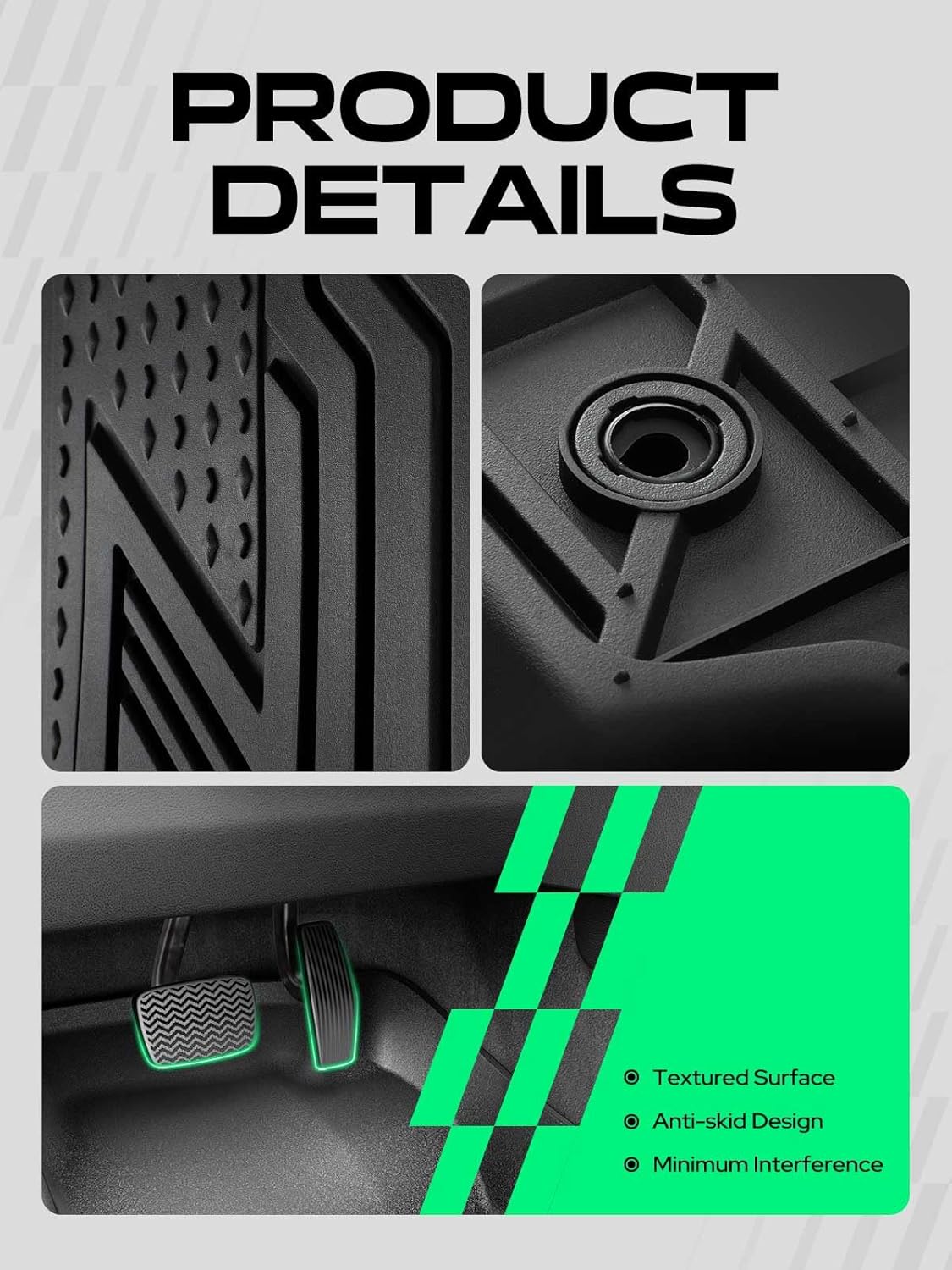 YHTAUTO Floor Mats Fit Nissan Armada 2017-2018, Infiniti QX80 2014-2018, QX56 2011-2013, TPE Floor Liners All-Weather Protection Custom Fit, 1st & 2nd Row, Set of 3 Black - Image 7