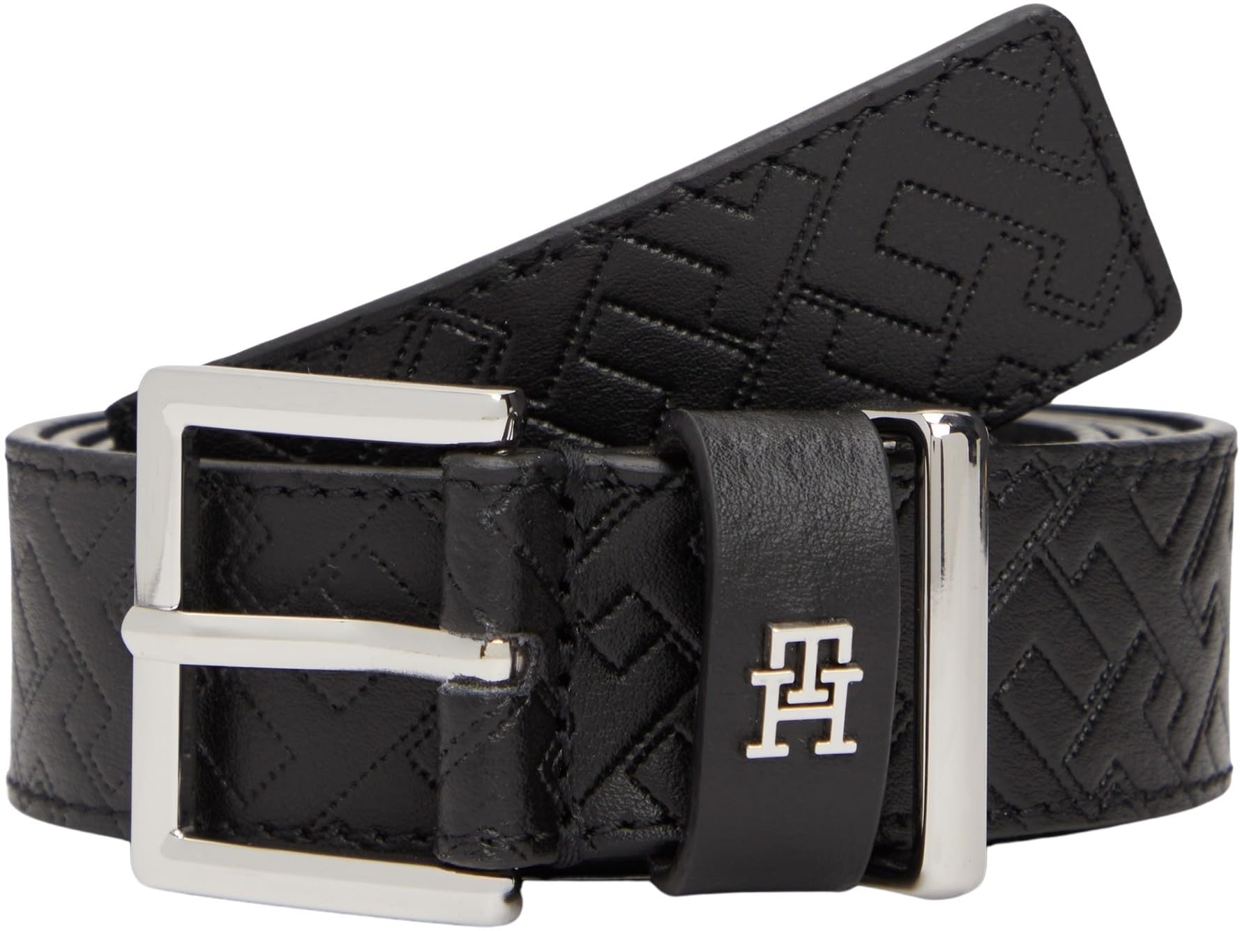 Tommy Hilfiger Women's TH SQUARE 3.0 MONO SV AW0AW18110 Adjustable Belt, BLACK, 80