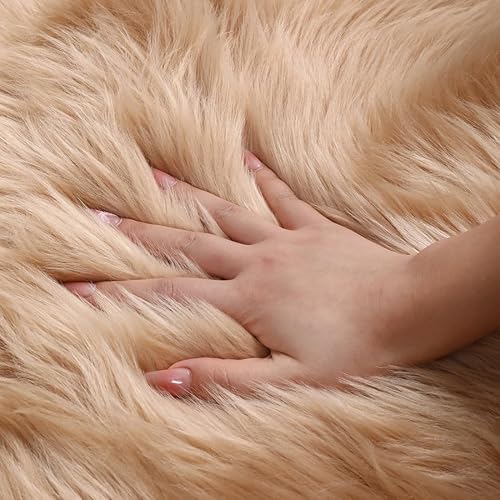 Miniatura 137 de Alfombra de piel sintética esponjosa de piel de oveja blanca, 4 x 6 pies, ultra suave, para dormitorio, mesita de noche, sala de estar, guardería