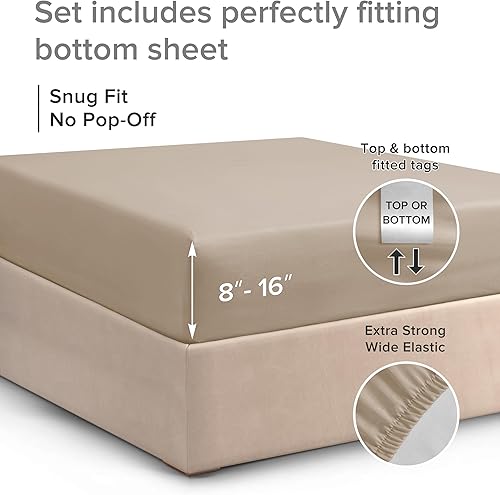 Miniatura 3 de Sábana bajera de algodón fresco de 400 hilos, para colchón alto, se adapta al colchón, solo una sábana bajera (tamaño individual XL, crema)