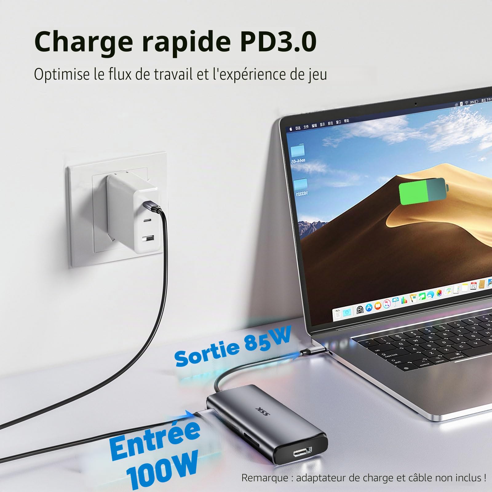 SSK Station d'accueil USB C 3 moniteurs, 9 en 1 Single 8K/Dual 4K60Hz Hub USB C DisplayPort Dock avec 2 Ports HDMI, DisplayPort, 100 W PD, 3 USB, SD/TF, Station d'accueil pour Ordinateur Portable