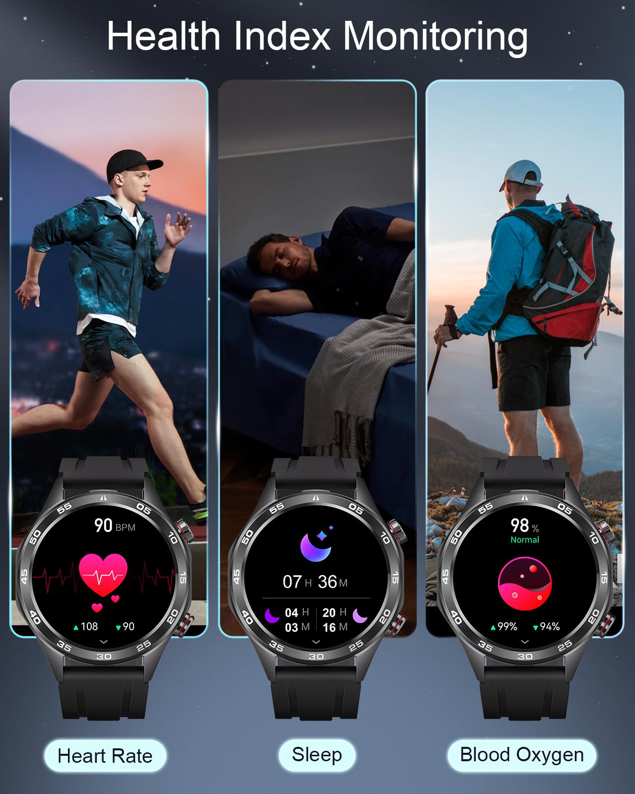 MEGALITH Inteligentne zegarki dla mężczyzn Fitness: Sport Tracker Zdrowie - monitor ciśnienia krwi tętna czarny smartwatch dla systemu Android iOS