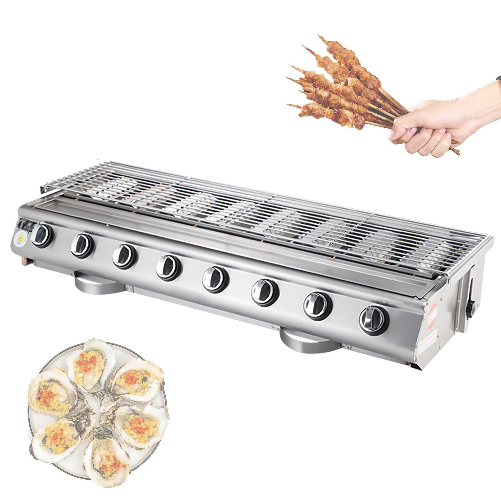 Barbecue a gas a 8 fuochi, in acciaio inox, per esterni, con altezza regolabile, vassoio di raccolta dell'olio, per feste, campeggio, picnic