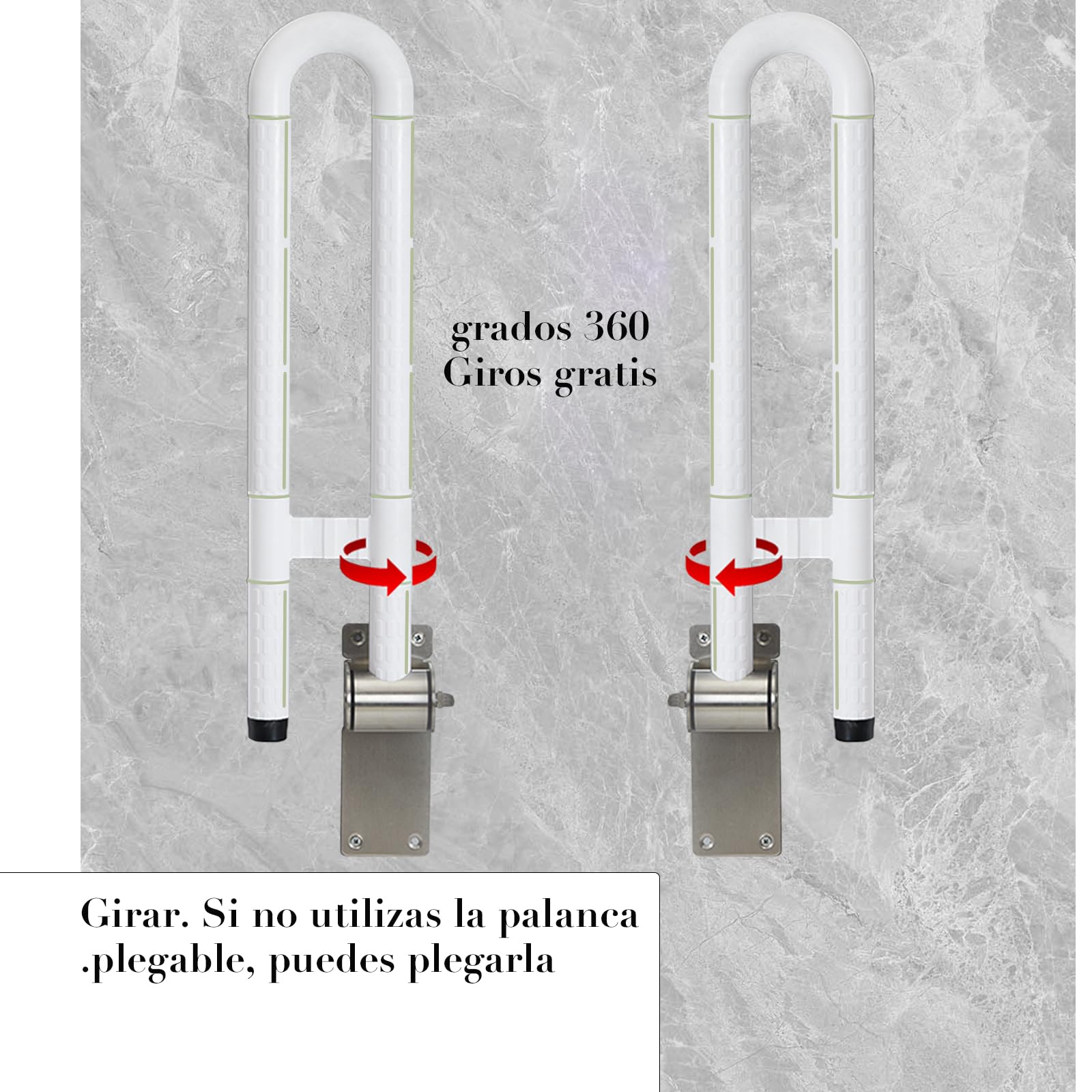 Tirador de soporte de pared para inodoro, 60 cm, para personas mayores, discapacitados, asa de soporte de pared plegable, ayuda para levantarse, asas antideslizantes para personas mayores (blanco）