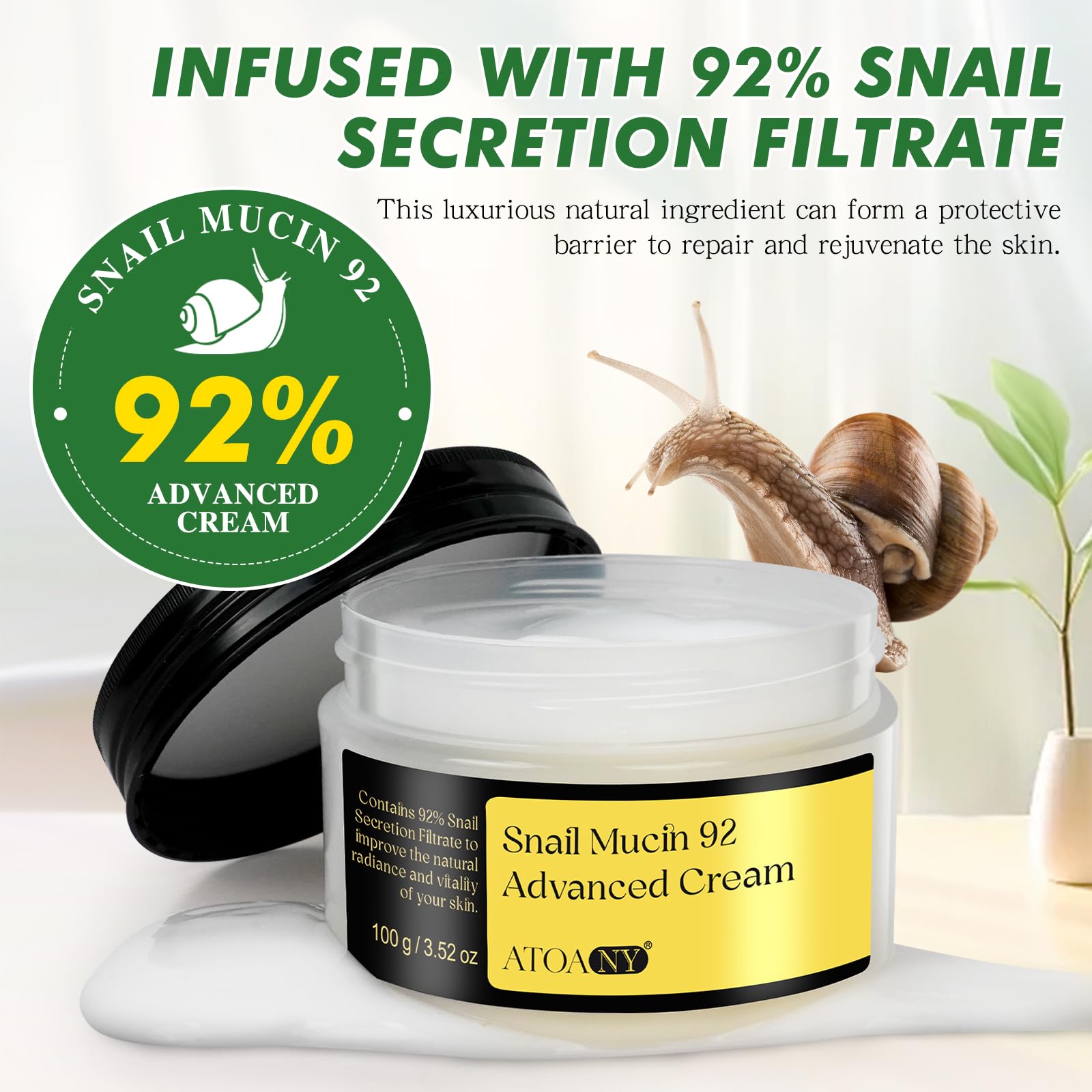 Advanced Snail Mucin 92 All in one Cream, Snail Mucin Repair Cream,Snail Secretion Moisturizer, Facial Moisturiser - Image 2