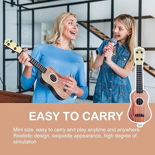 Miniatura 2 de YOLOPLUS+ Ukelele de juguete para niños, juguete musical de guitarra para niños, 4 cuerdas de acero de 17 pulgadas, con púa, para niños juegan con
