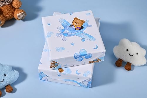 Miniatura 3 de Sikiweiter Papel de regalo para baby shower, 17 x 16.4 pies, rollo de regalo de oso de peluche para regalos de baby shower de niño (oso de bebé)