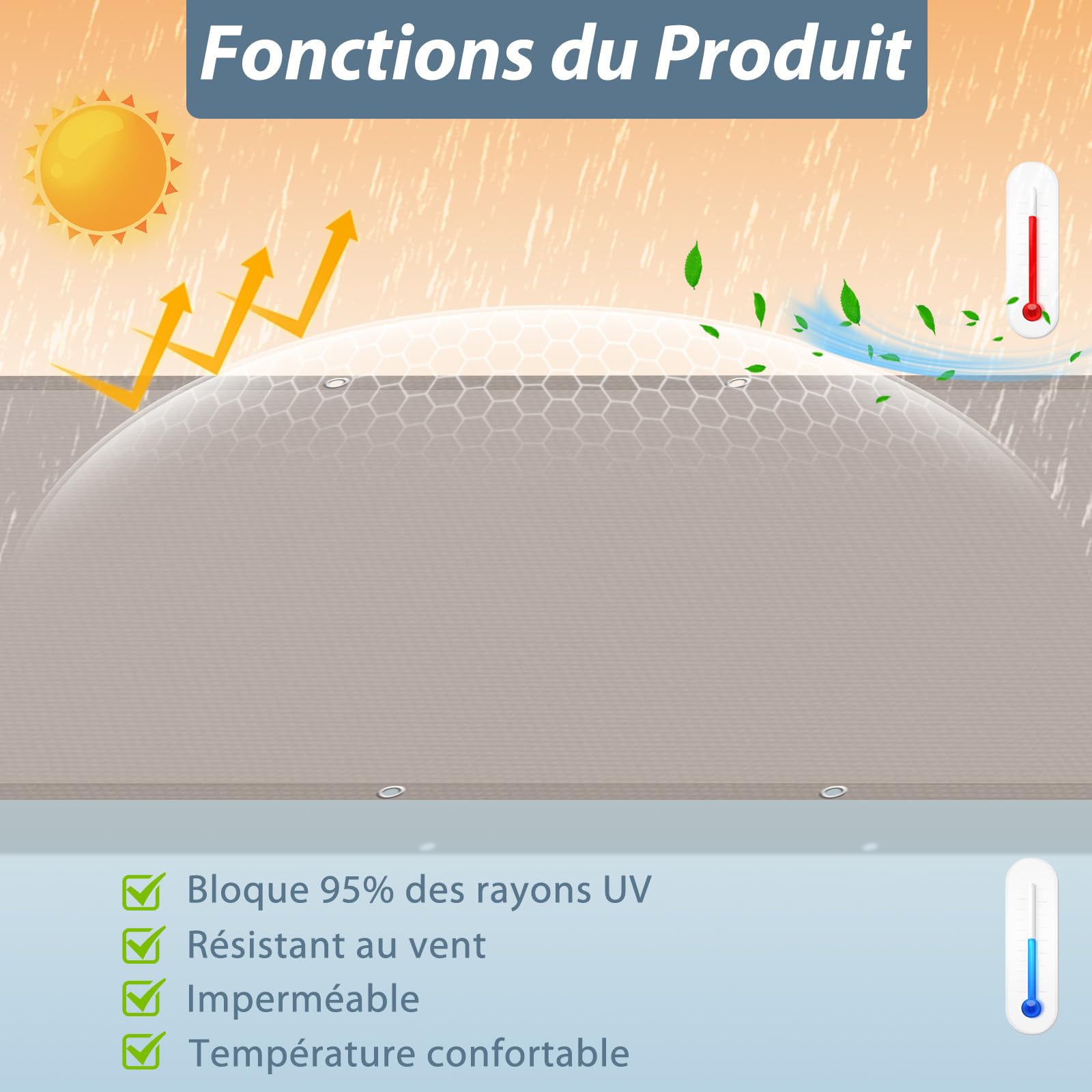 AXT SHADE Voile d'ombrage Imperméable Rectangulaire 1x2m Toile Ombrage UV Protection avec Oeillets pour Terrasse Jardin Extérieur-Taupe
