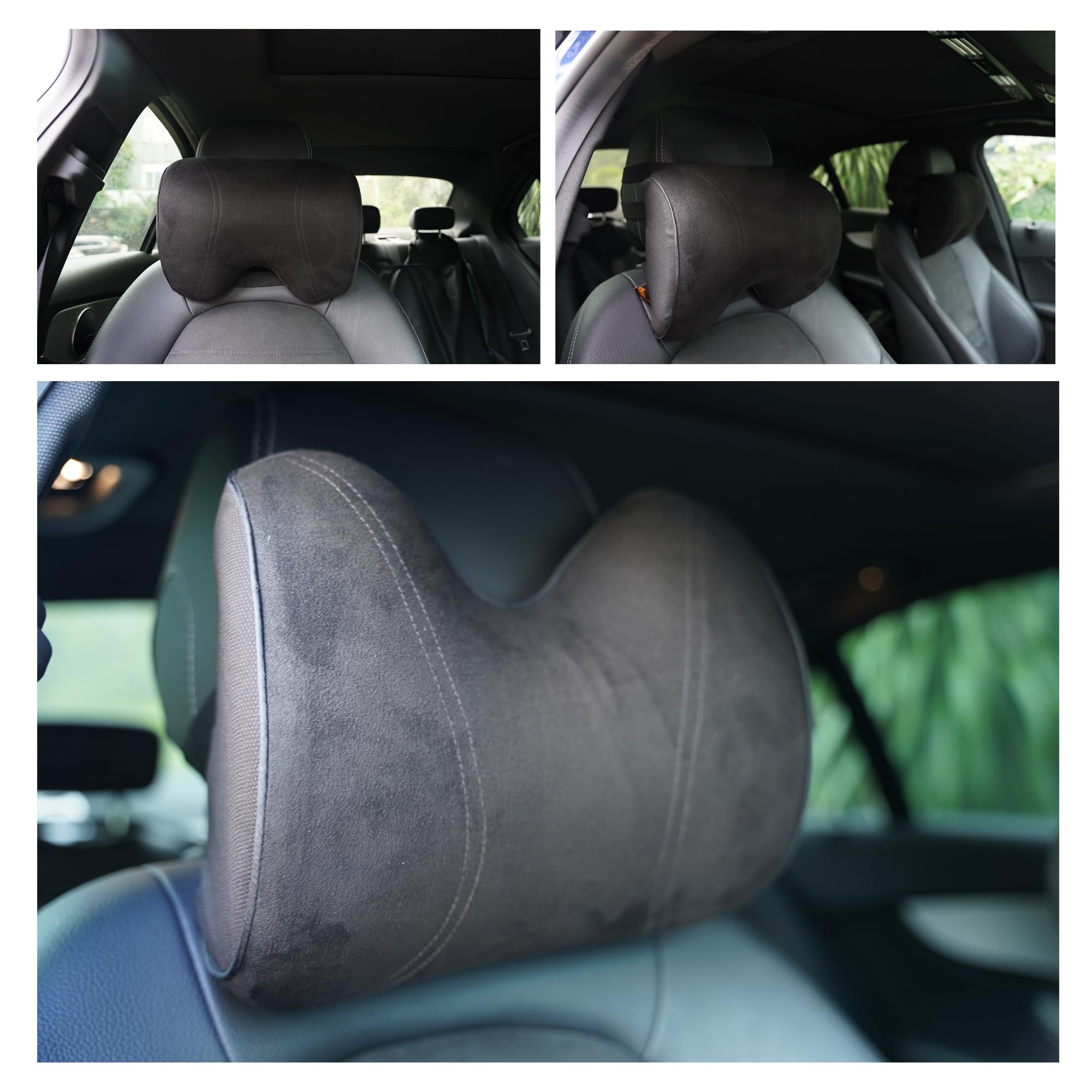 duoyif Cuscino Poggiatesta Auto, Regolabile Cuscino Cervicale in Pelle Scamosciata e Memory Foam, Poggiatesta Guida Confortevole, Supporto per il Collo, Supporto Testa per Sedile Auto 1pezzo