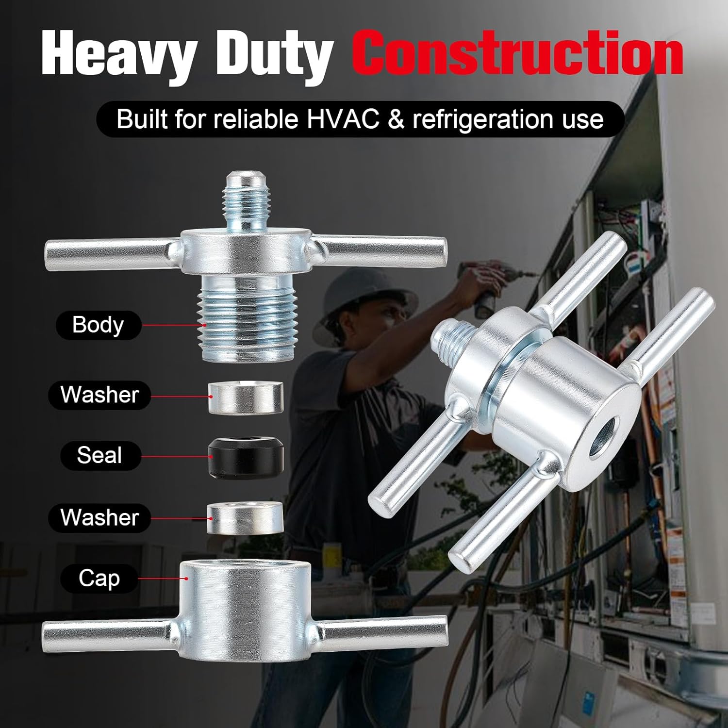 12458 Process Tube Adapter Kit Compatible with 3/16", 1/4", 5/16", 3/8" Copper Tubing, HVAC Service Tool Set for A/C Charging and Refrigerant Recovery, Leak-Free Connection, Storage Case Included