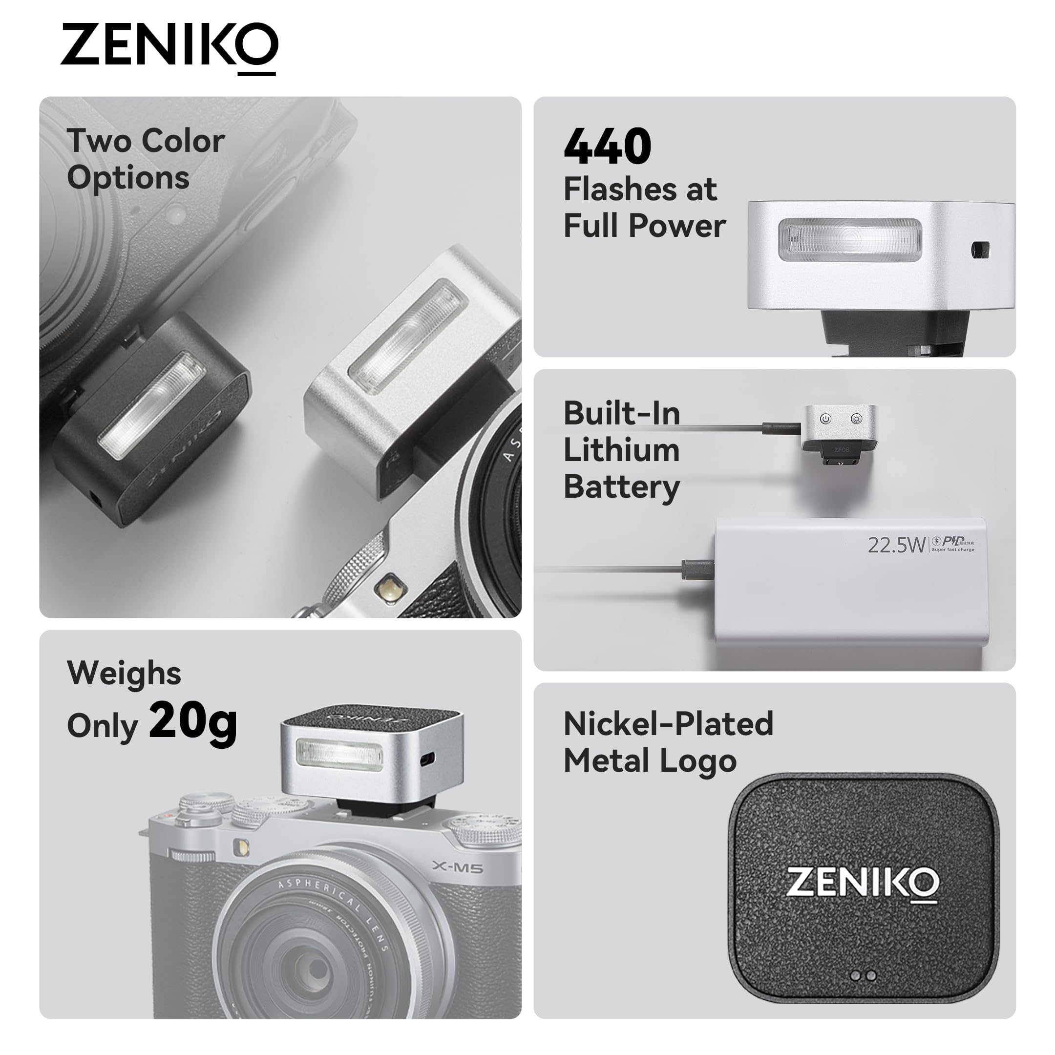 Zeniko ZF08 Flash per Fotocamera GN16 CCT 6500K Supporto Hot Shoe Universale Riciclaggio Veloce 3S