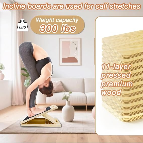 Stretch Board, Adjustable Slant Board, Portable Calf Stretcher, Wooden Incline Board, Non-Slip Squat Wedge, Balance Board Adult, Ideal for Heel Knees Ankle Calf Muscles Stretching