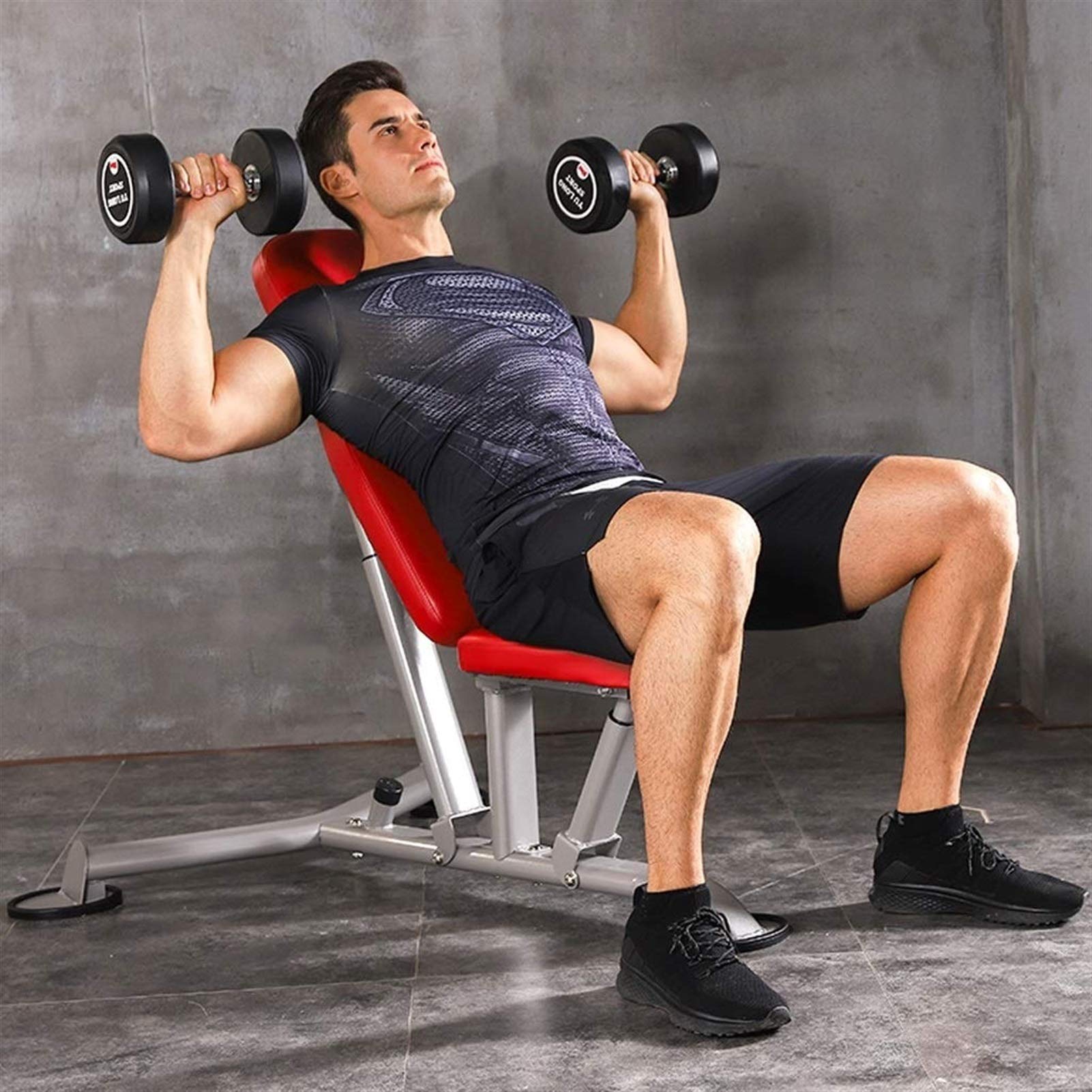 Panca con manubri, Panca per Pesi, Panca per Pesi Regolabile, Panca per Sit-up, Portatile, per Esercizi, Fitness, Allenamento, Panca inclinata, Rosso