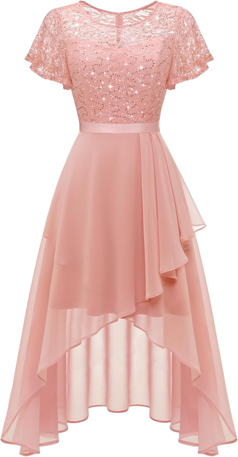 Wedtrend Women's Sparkly Sequin Dress Ruffle Formal Dresses Flutter Sleeve Wedding Guest Dress