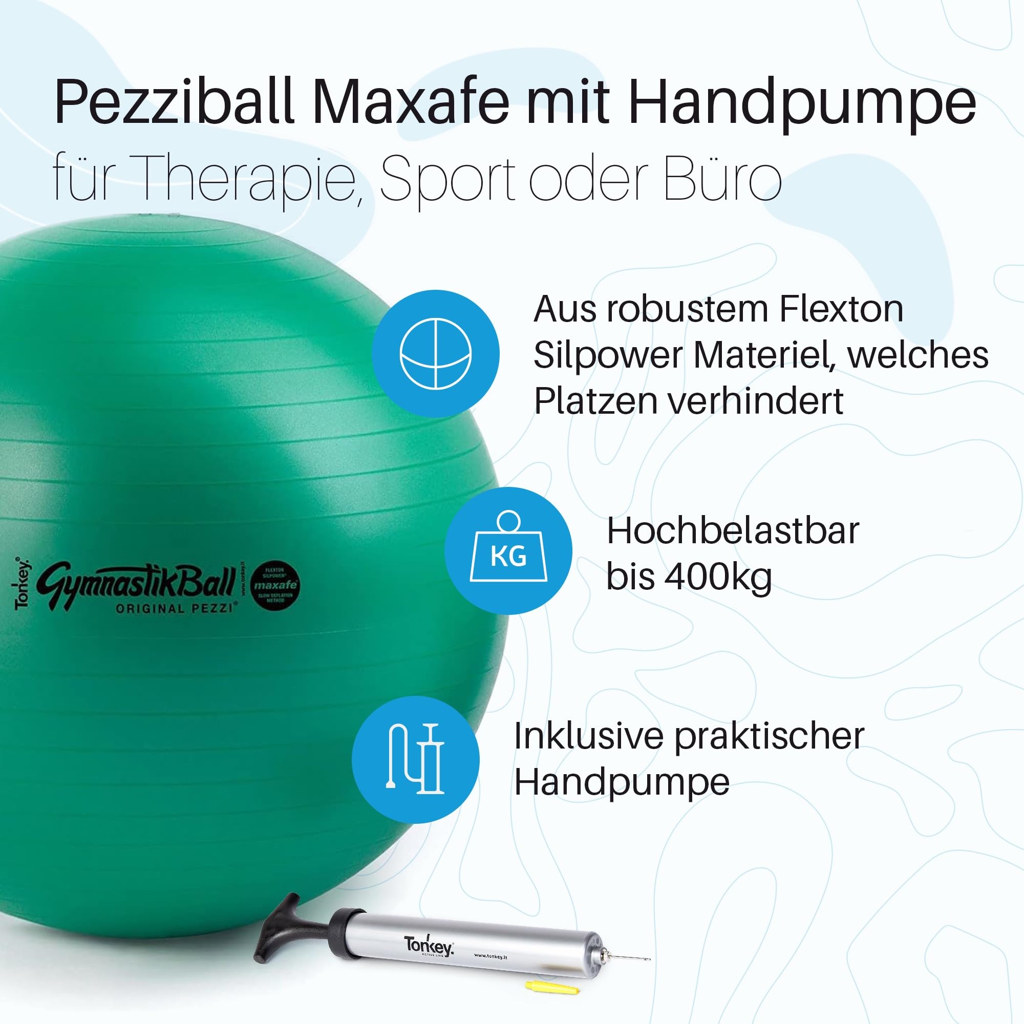 Pezzi - Gymnastikball Pezziball MAXAFE 75cm Ø mit Ballpumpe– Sitzball für Therapie, Sport & Büro - Trainingsball aus Flexton Silpower® latexfrei, widerstandsfähig & elastisch – Perlweiß