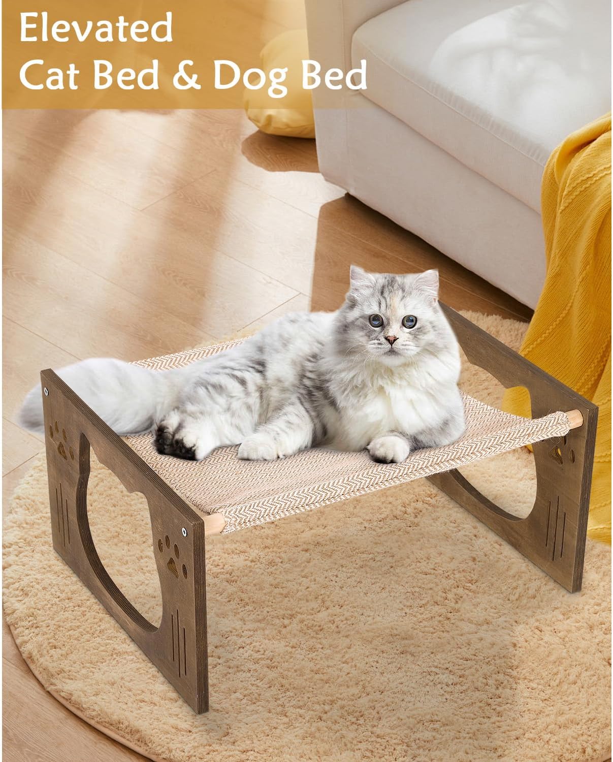 review Large Cat Hammocks for Indoor Cats Elevated Cat Beds Rustic Style Wooden Indoor Outdoor Cat Bed Furniture for Kittens Puppies Rabbits and Small Animals,Wave Pattern