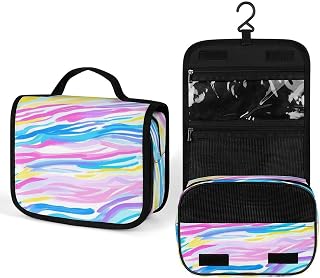 Colorful Rainbow Waves Hanging Toiletry Bag | Bag Kit Makeup Bag Cosmetics Organizer Multifunctional Makeup Cosmetic Bags Portable Toiletries Bags Travel Organizer