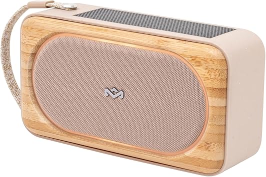 House of Marley Roots مكبر صوت يعمل بالطاقة الشمسية - بلوتوث محمول، IP67 مقاوم للماء، وقت تشغيل 14 ساعة، شحن بالطاقة الشمسية، شحن سريع، فتاحة زجاجات، زوج ستيريو، كريم تصميم الخيزران الصديق للبيئة