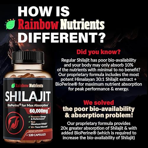 Miniatura 5 de Suplemento puro de cápsulas de Shilajit del Himalaya (60,000 mg + potenciador de absorción + 50% ácido fúlvico) Shilajit natural 301 con más de 85