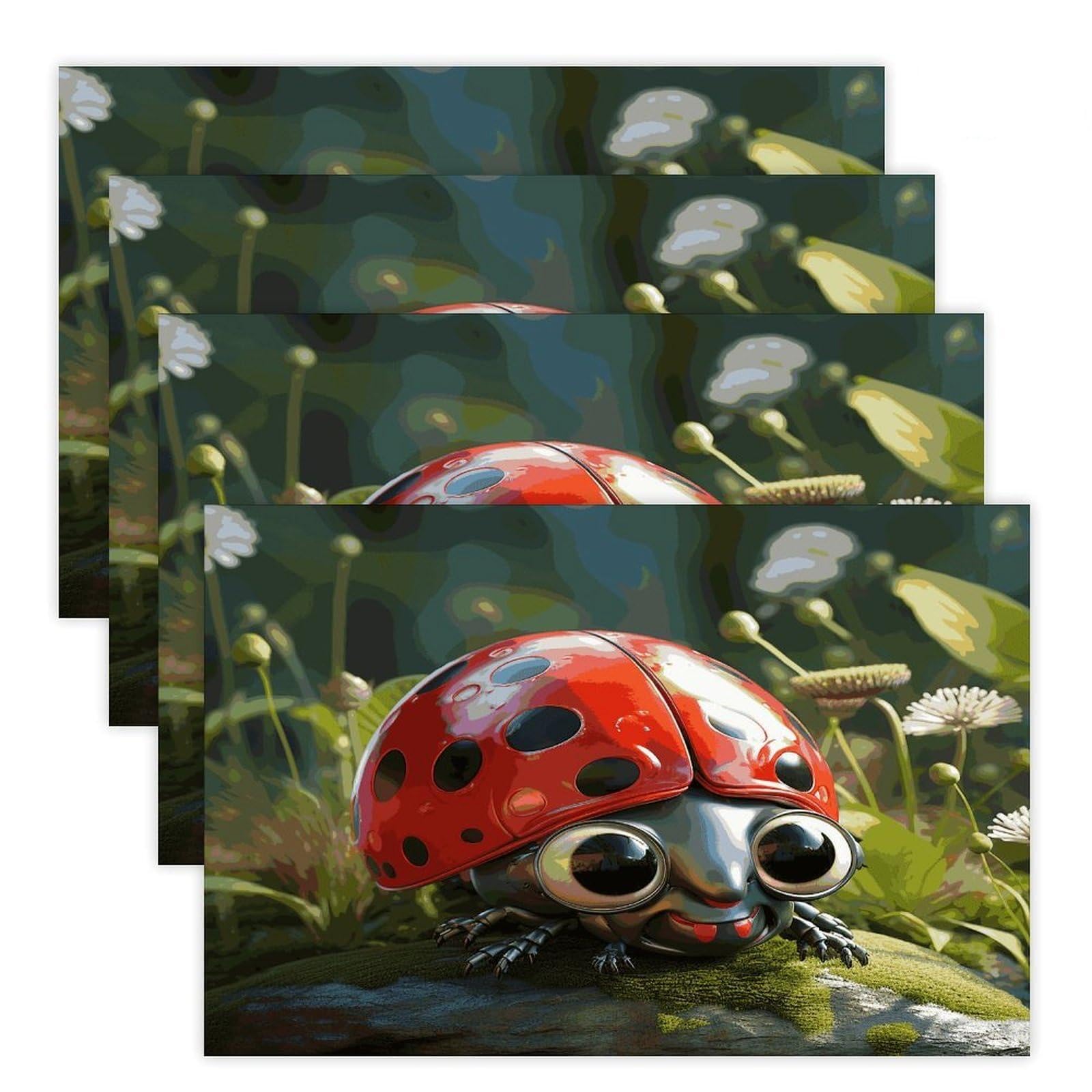 Cartoon Ladybug Placemats Heat-Resistant Washable Place Mats Anti Slip Dining Table Place Mats Wipeable Dining Table Mats Kitchen Decoration Placemats 17.7’’×11.8’’