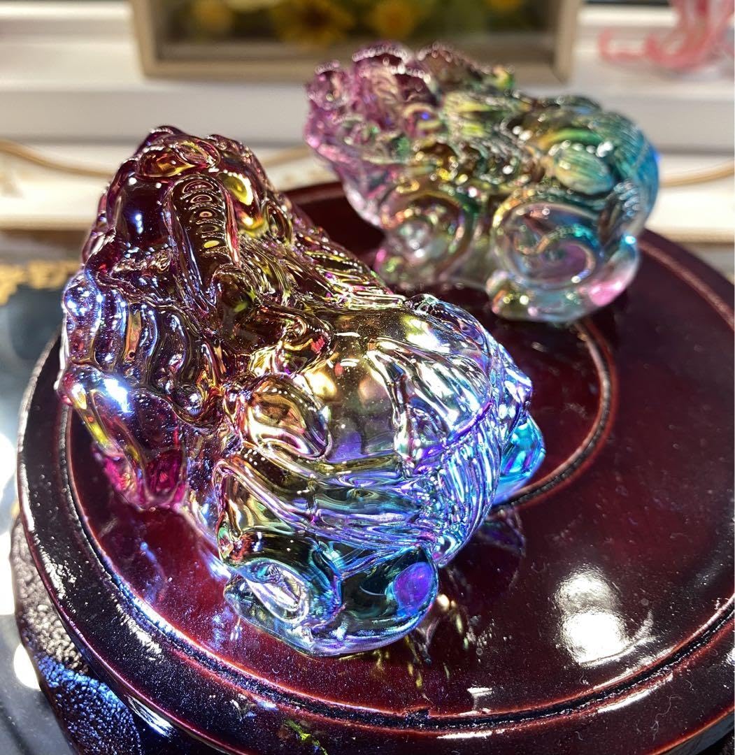 Amazon.co.jp: 瑠璃 ガラス ペア 貔貅 神獣 縁起物 置物 : ホーム