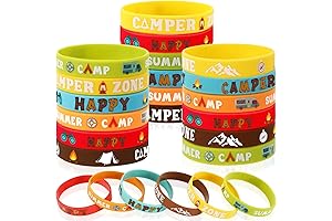 42pcs Camping Party Favors Silicone Bracelets for Kids Summer Camp Birthday Party Decorations