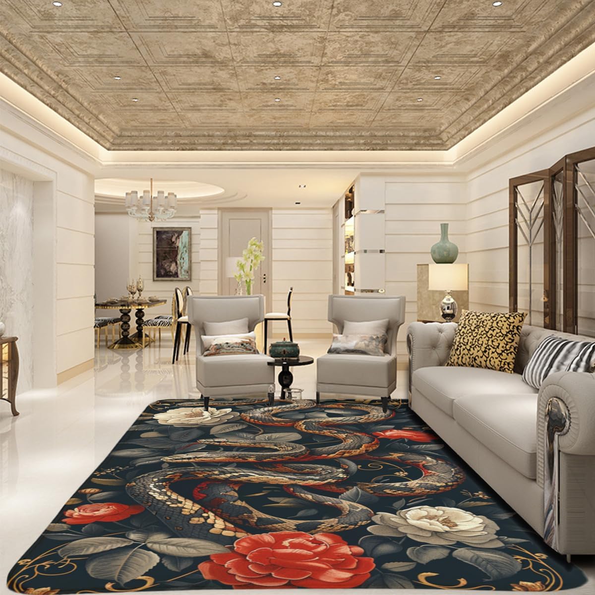 Floral Rug, Romantic and Beautiful Snake Flower Vintage Area Rug, Suitable for Living Room Decoration, Office, Hotel, Corridor, Bedroom Decoration Carpets, Machine Washable Carpet 24x36inch