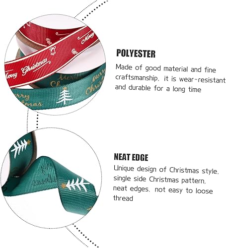 Miniatura 5 de SEWACC 2 Rolls Christmas Printed Ribbon Ornaments Ribbon Christmas Tree Ribbon Craft Making Ribbon Scrapbooking Ribbon Ribbons for Crafts Xmas Tree