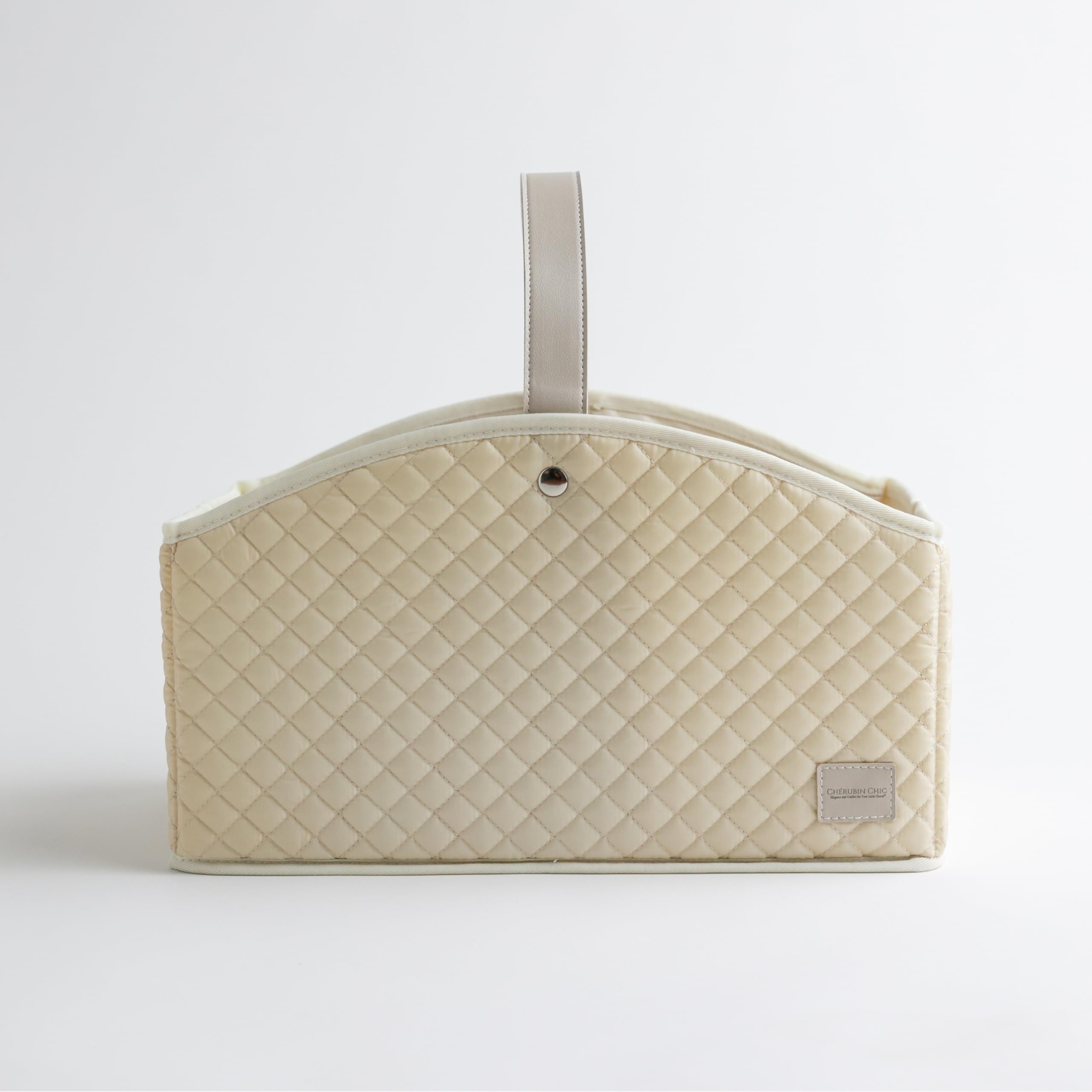 Cherubin Chic Baby Diaper Caddy | Nursery Storage Bin & Baby Caddy Organizer for Diaper Station | Car Shower Basket for Newborn Boy and Girl | Baby Registry Must Have | Newborn Essentials - Beige