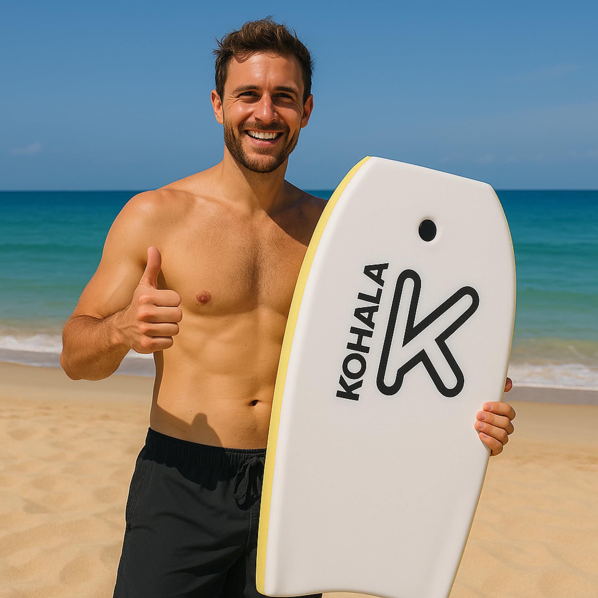 KOHALA Tabla Bodyboard 40/42 Pulgadas Amarillo para Jóvenes y Adultos con Correa de Seguridad
