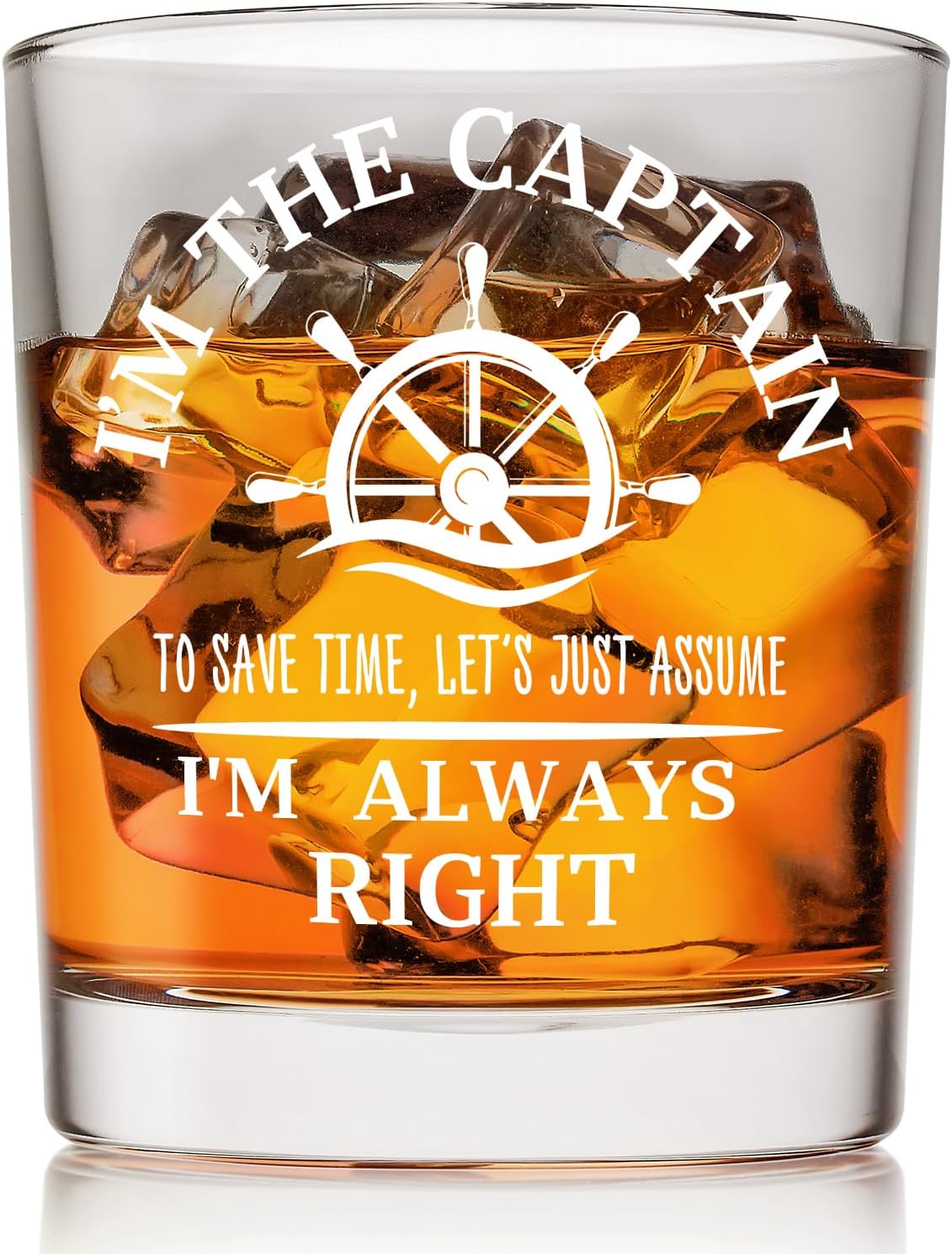 Boat Captain Gifts Whiskey Glasses 10 oz, Nautical Gifts for Boat Owners Men, I'm the Captain Always Right Old Fashioned Rocks Glasses for Men Drinking Scotch Bourbon Cocktail Liquor Vodka