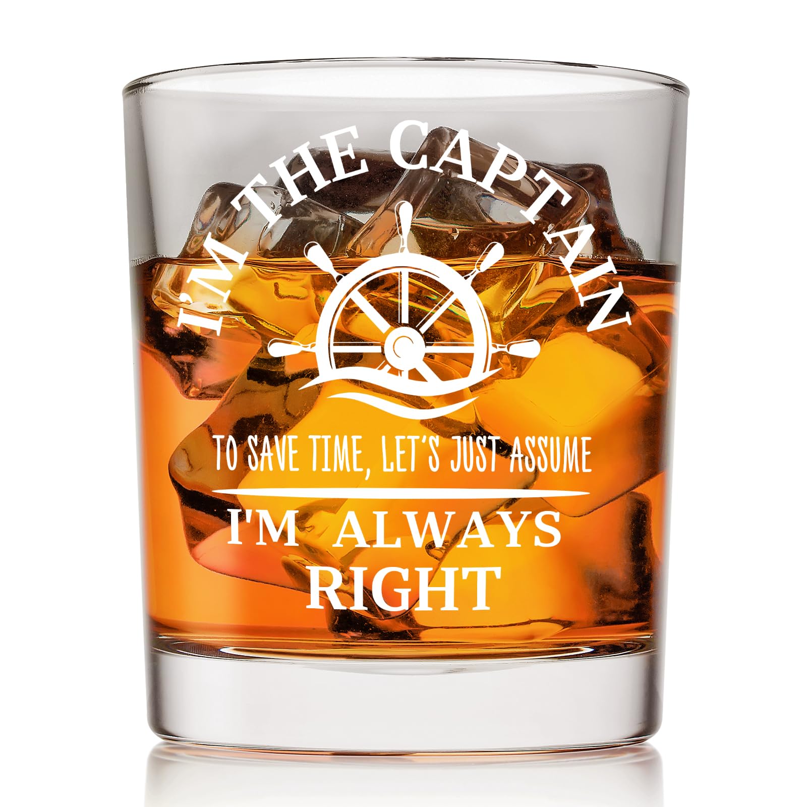 Boat Captain Gifts Whiskey Glasses 10 oz, Nautical Gifts for Boat Owners Men, I'm the Captain Always Right Old Fashioned Rocks Glasses for Men Drinking Scotch Bourbon Cocktail Liquor Vodka