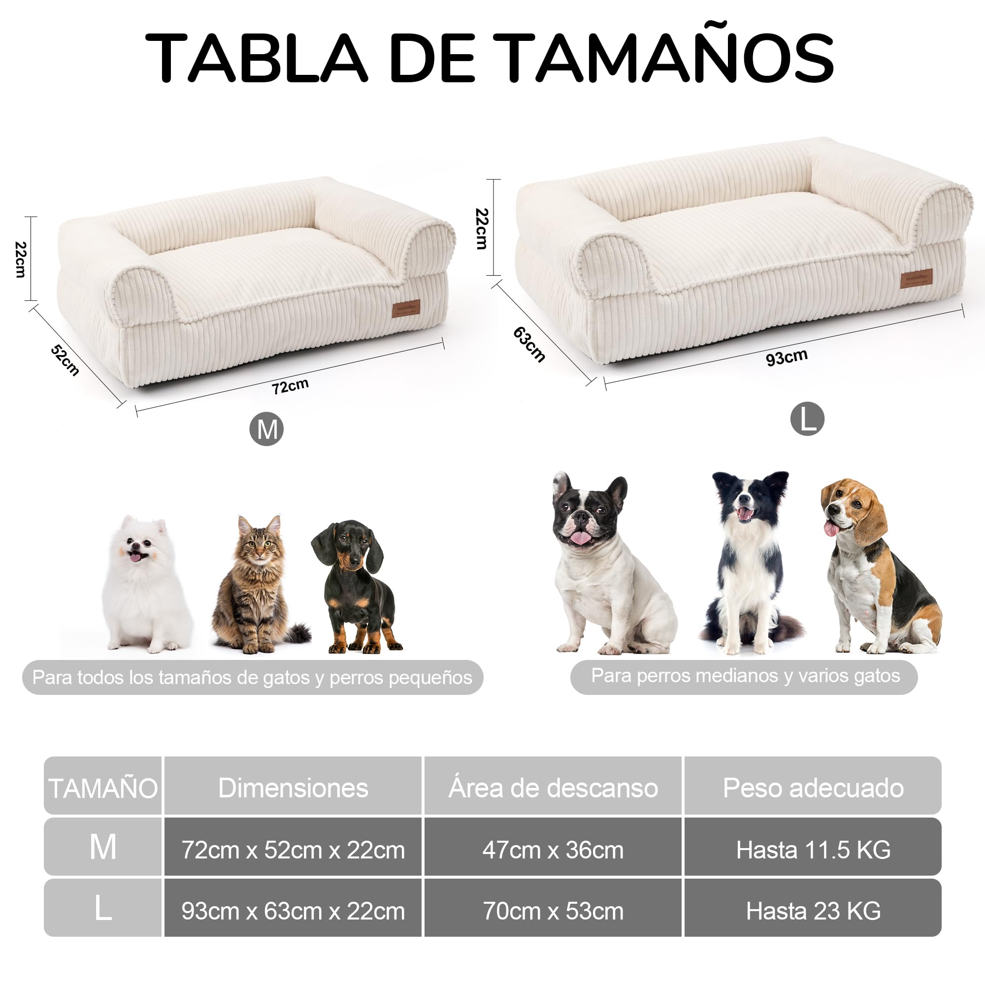 FUKUMARU Cama para Gatos, Sofá Cómodo de Terciopelo para Gatos de Interior con Funda Desmontable y Lavable, Cama para Perros Antideslizante y de Apoyo para Perros Pequeños, 72 x 52 x 22 cm, Cream