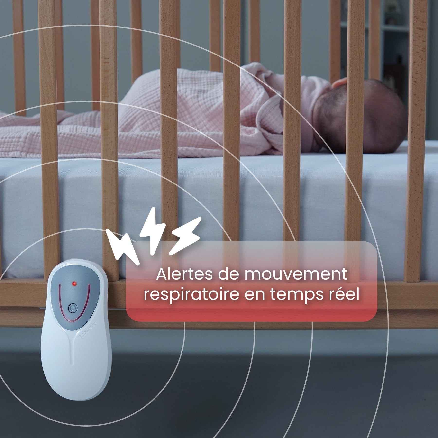 Moniteur de Mouvement pour Bébé - Babysense 8, pour Usage Domestique, Alerte en Temps Réel en Cas d'Absence de Mouvements, Détecte et Notifie Les Irrégularités, Couverture Complète avec 2 Capteurs