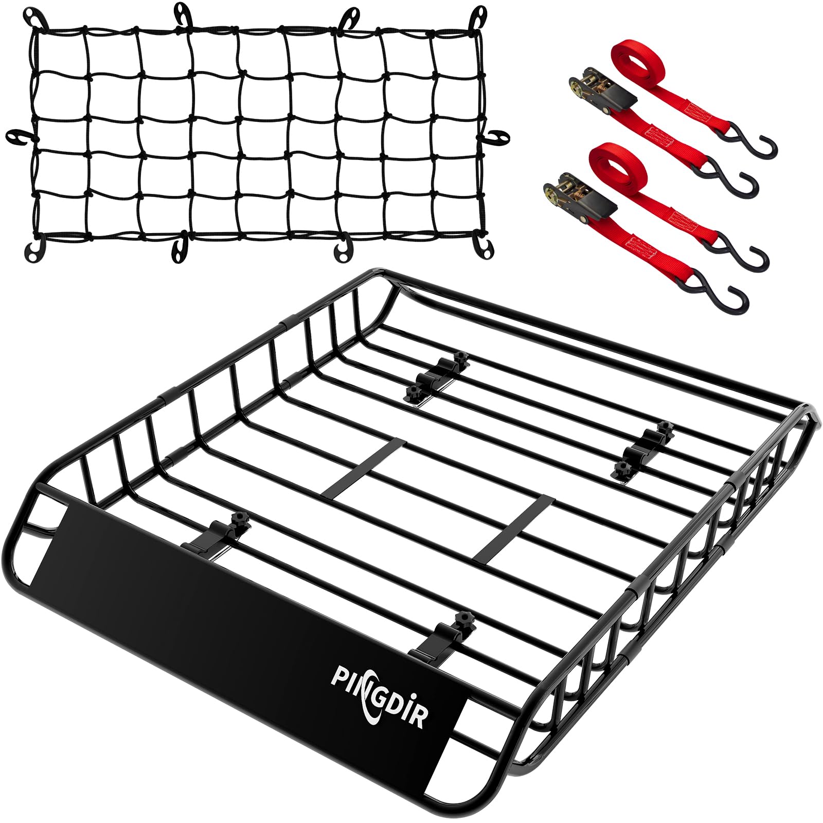 roof Rack Basket Rooftop Cargo Carrier 46"*36"*5" ，Cargo Net with Attachment Hooks, 2 pcs Ratchet Strap