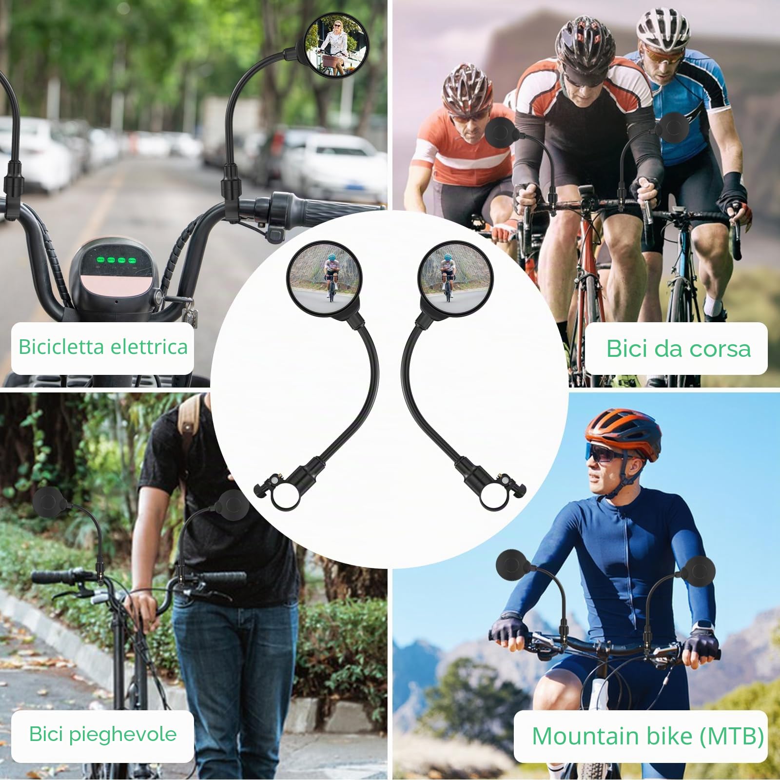 Gvolatee 2 Pezzi Specchietto Bici Elettrica, 360° Ruotabile Specchietti Bici, Specchietto Retrovisore per Bicicletta, Specchio per Scooter Elettrico per Manubrio 22-32mm, Tondo HD Specchi Bici(Nero)