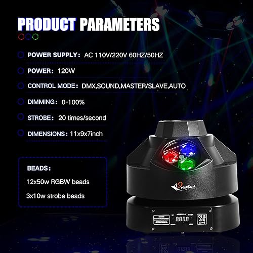 Miniatura 2 de Dreamland Luz de haz de cabeza móvil LED RGBW Rotación Cabeza móvil Disco Luz DJ Luces DMX 512 con sonido activado para iluminación de escenario