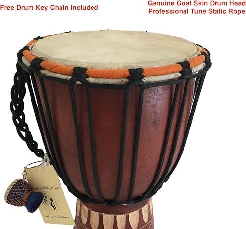 Miniatura 4 de JIVE Brand Djembe - Tambor de madera africana Bongo Congo de calidad profesional con base pesadaincluye llavero de tambor (12 pulgadas de alto