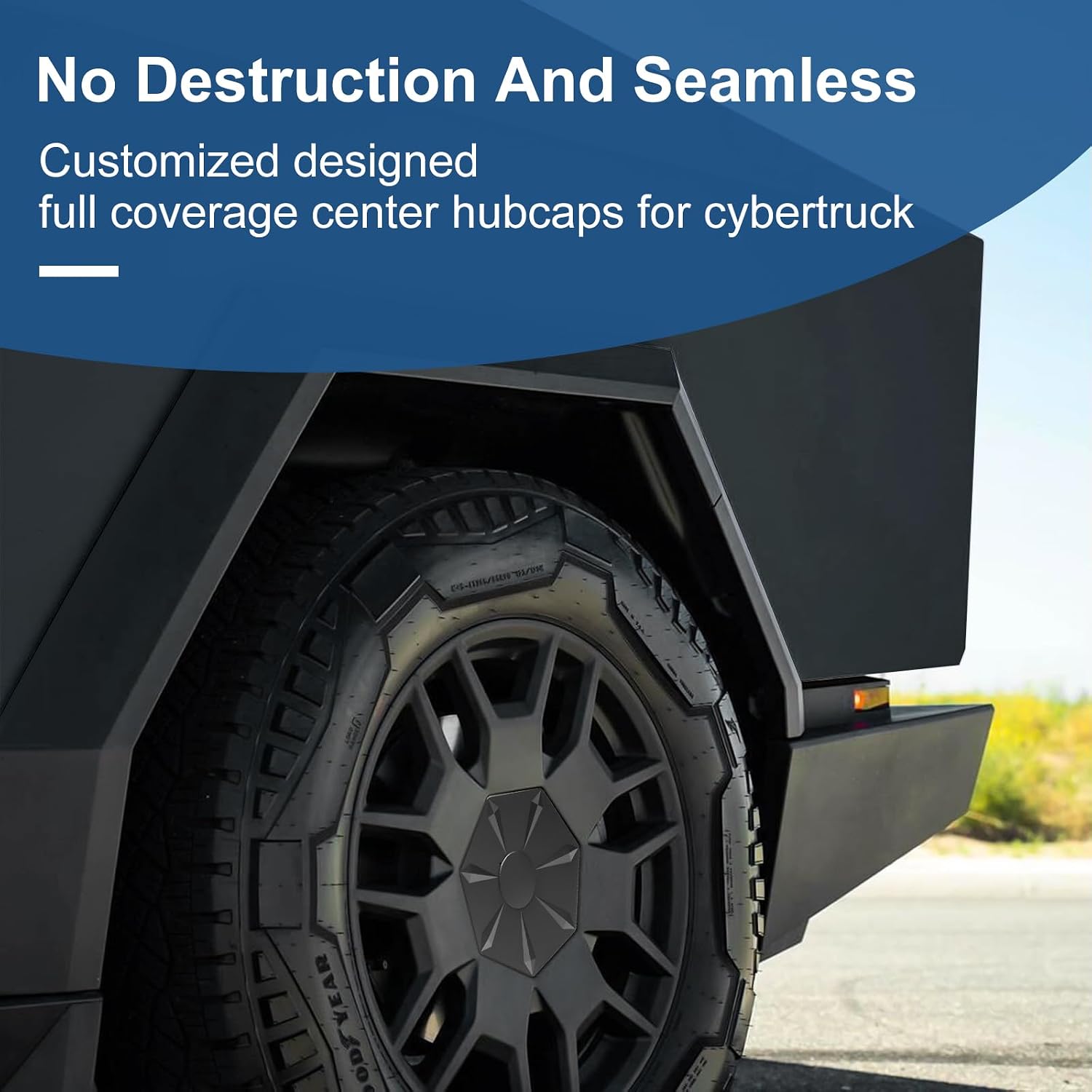 Tesla Cybertruck Wheel Center Hub Caps, Premium ABS Polymer, Sleek Design, Easy Snap-On Installation (Set of 4), Black