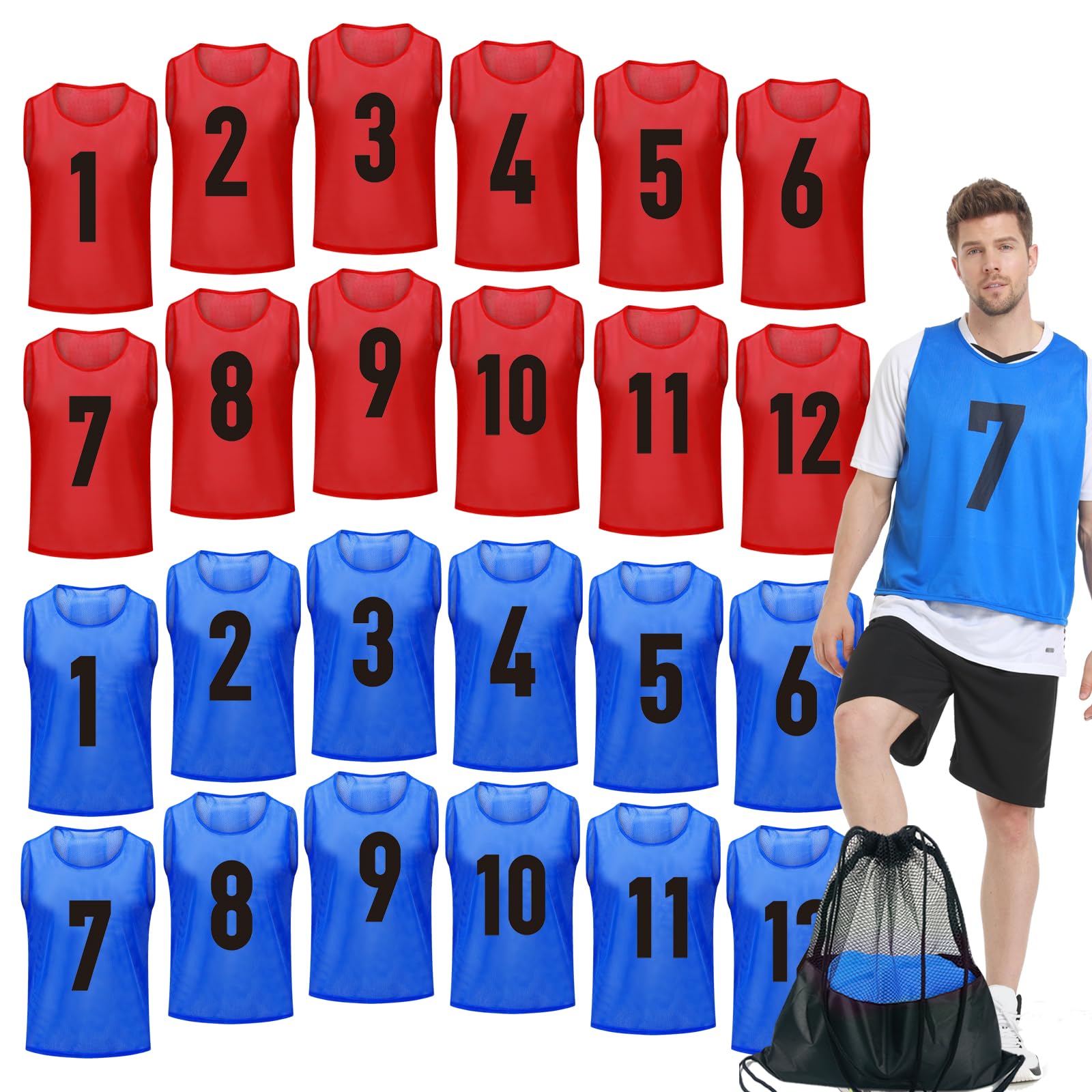 12/24/48Pcs Soccer Pinnies Youth, Scrimmage Team Practice Vests