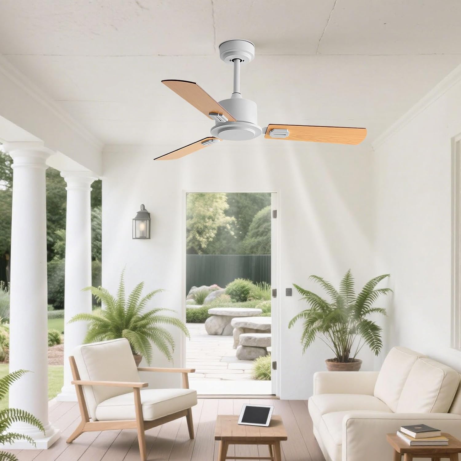 42in Ceiling Fan No Light Indoor Quiet Ceiling Fans Remote Control 6 Speeds Low Profile DC Motor Ceiling Fans Without Lights 3 Blades for Patio Bedroom Living Room Garage