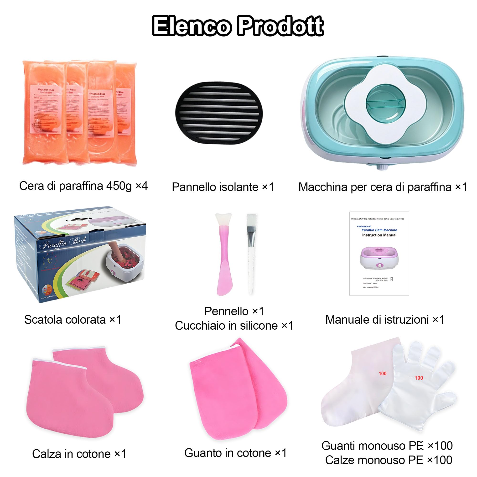 Bagno di paraffina per mani e piedi, apparecchio 5000 ml con 4×450 g cera di paraffina bio, accessori inclusi, trattamento professionale per pelle secca e ruvida