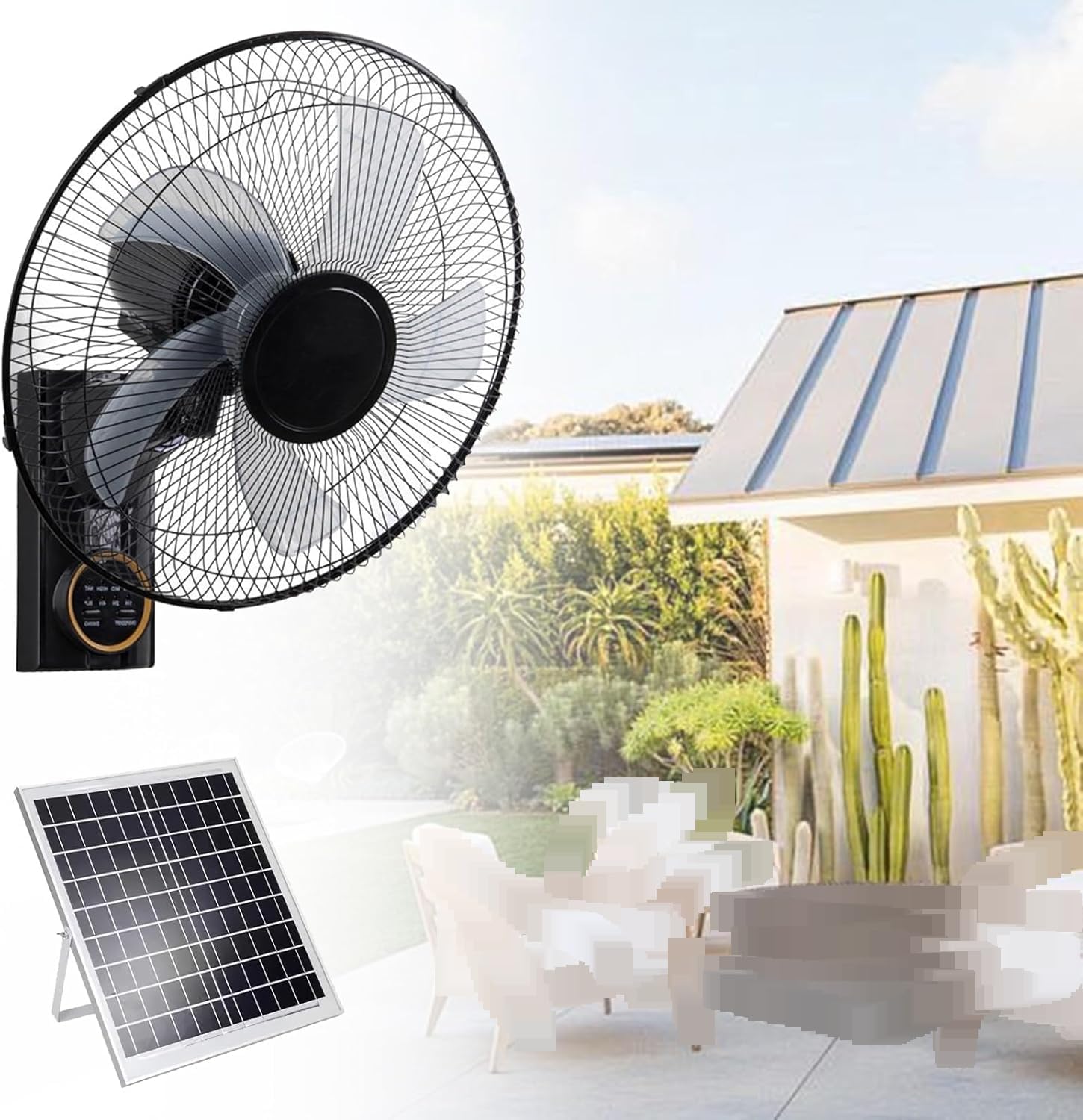 Ventilador de Pared Solar de 16 Pulgadas con Control Remoto, 3 velocidades de enfriamiento oscilante silencioso para Uso en Interiores al Aire Libre, Patio de Garaje de Invernadero, Respaldo de Doble