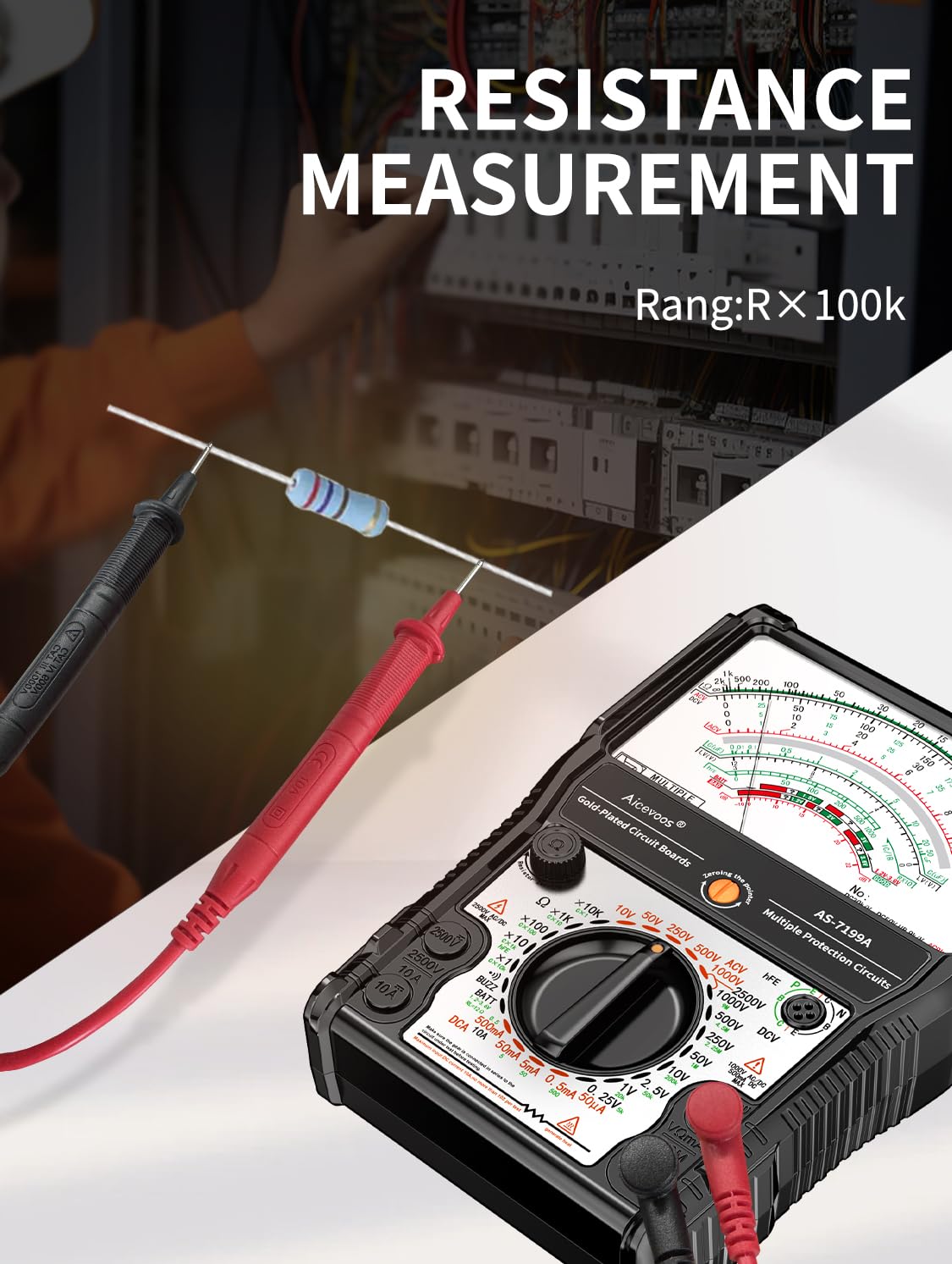 Analog Multimeter AS-7199A, Pointer Multimeter, AC DC Volt 2500V, DC Current 10A, Rx 100K, Batt Tester, Diode/LED Testing, Remote Control Detection, 11 Function, 24 Range — Amazon image 4