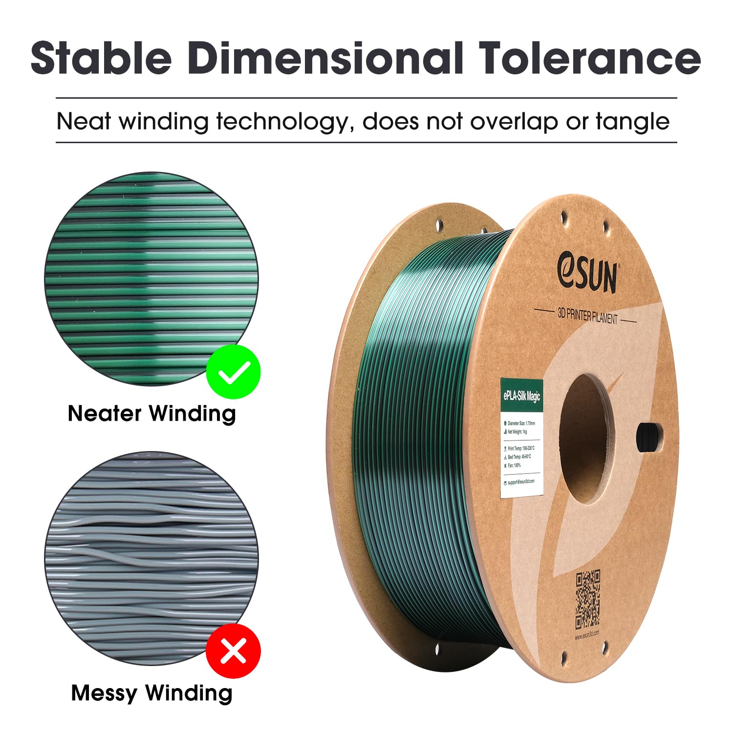 eSUN Silk Filamento PLA a doppio colore da 1,75 mm, filamento per stampa 3D in coestrusione Silk Magic PLA, colore sfumato che cambia bobina da 1 kg (2,2 libbre) (Silk Nero Verde, 1KG)