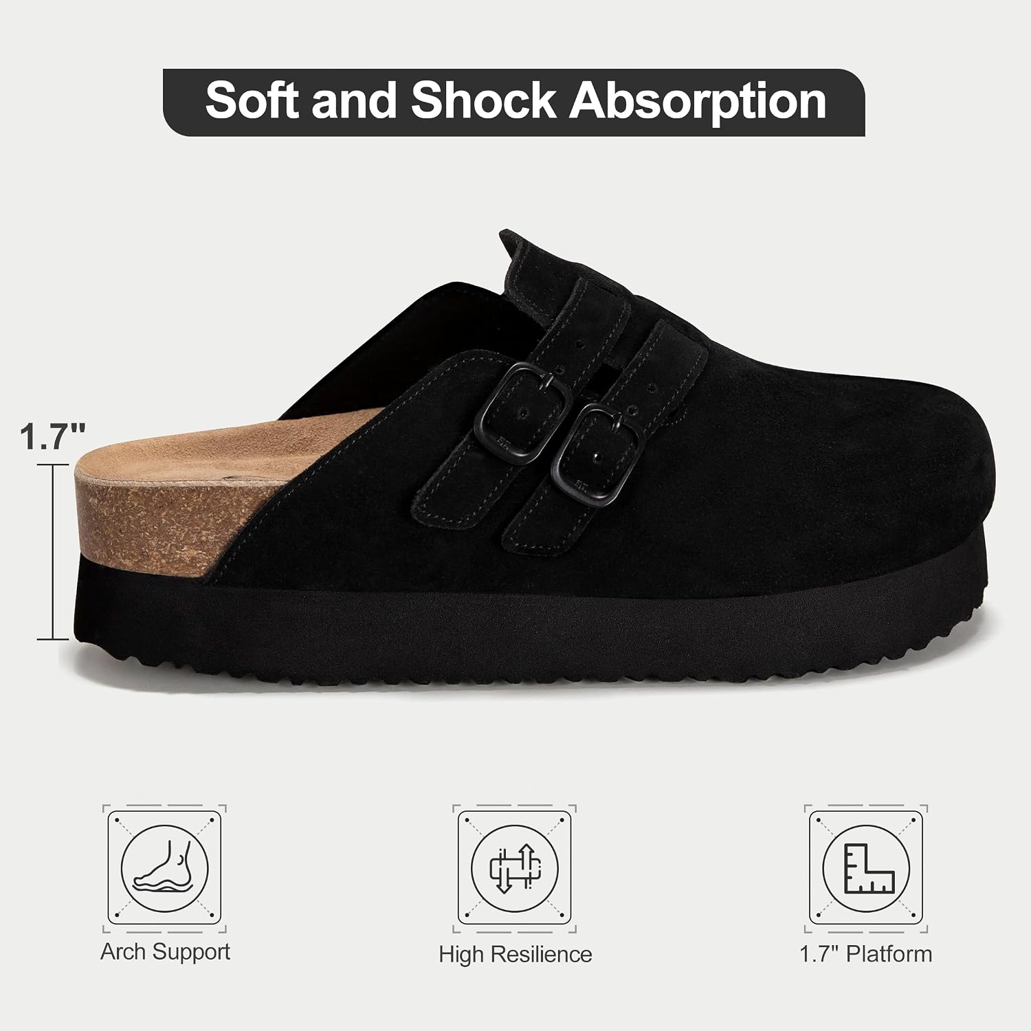 Women's Platform Clogs Suede Mules Leather Potato Shoes Sandals | Arch Support Closed Toe Adjustable Buckle