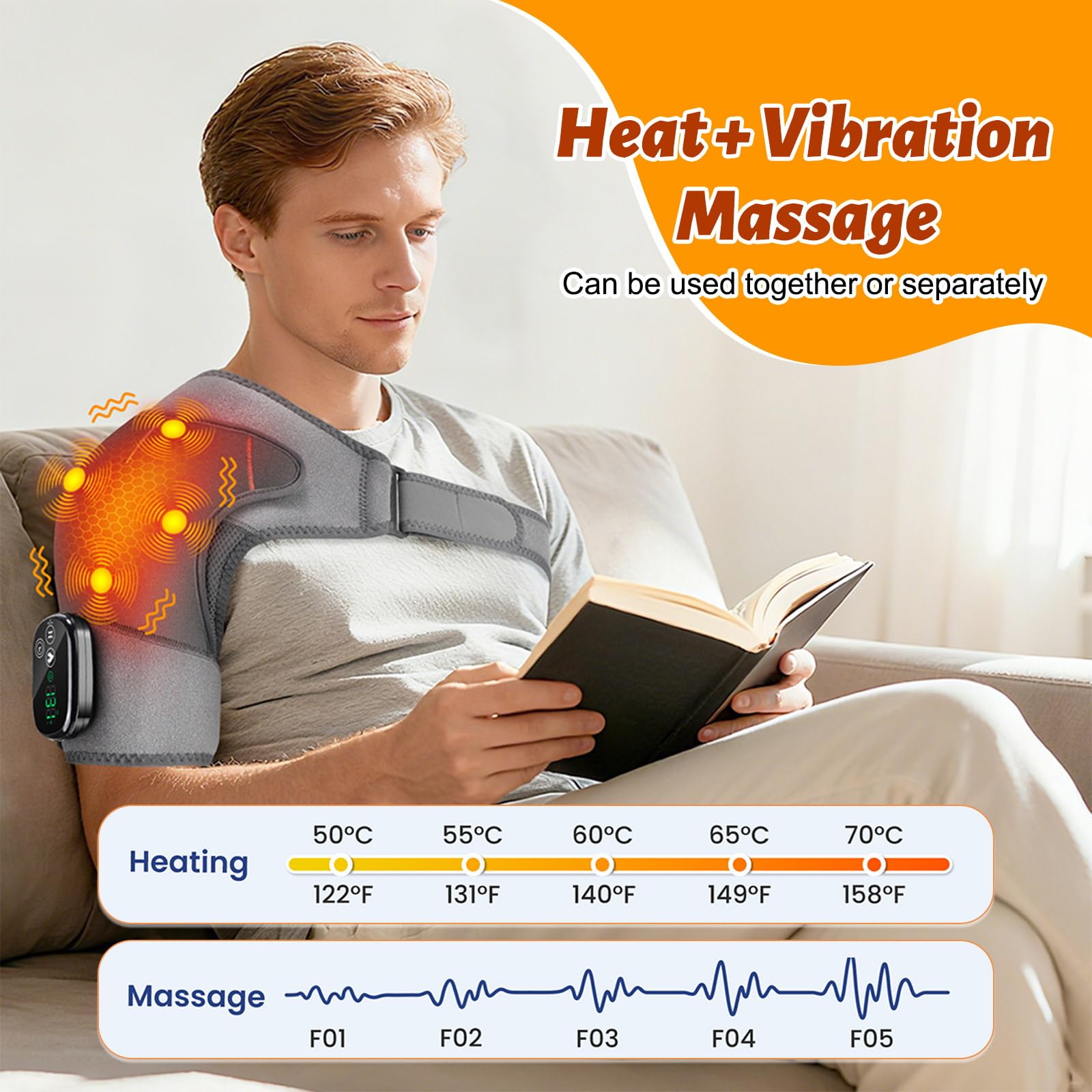 Schulter-Massagegerät mit Wärme Vibration, 5000mAh Kabellose Beheizte Schultermassagegerät mit 5 Vibrations, 5 Heizstufen, 3-Gang-Timer, für Zuhause, Büro, Damen, Herren zur Entspannung