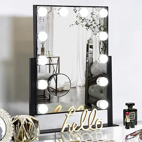 Miniatura 1 de Hollywood - Espejo de maquillaje iluminado espejo de mesa con 12 luces LED regulables 3 modos de color negro 18 x 144
