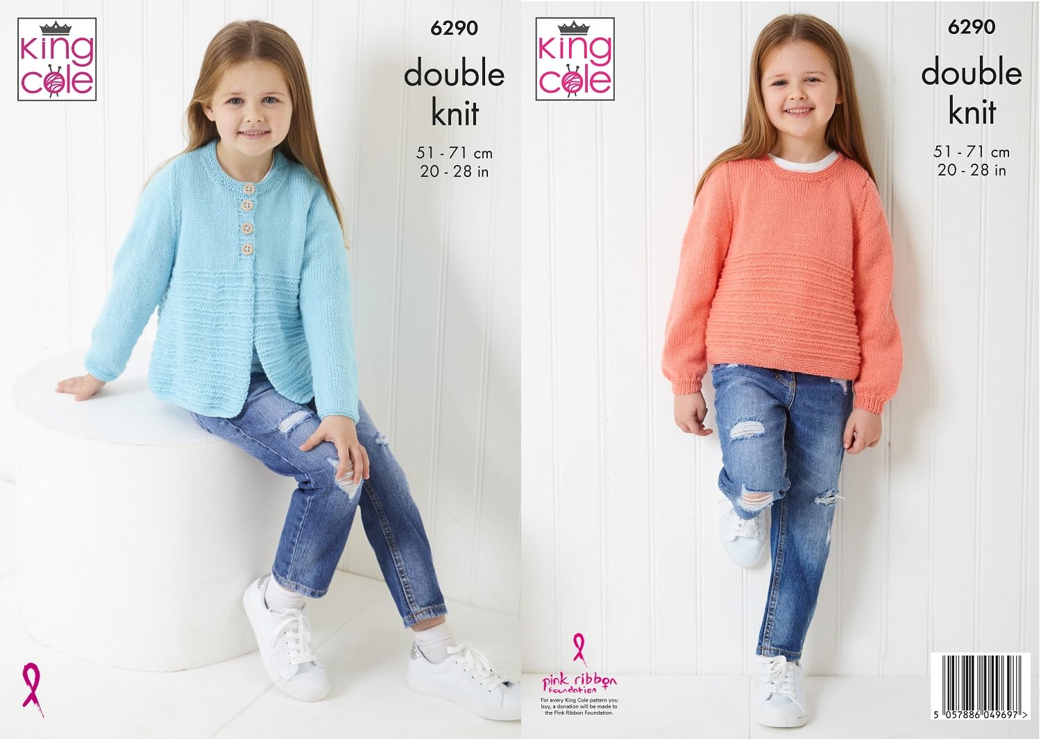 King Cole Girls Knitting Pattern Double Knit DK Childs Cardigan & Sweater (6290)